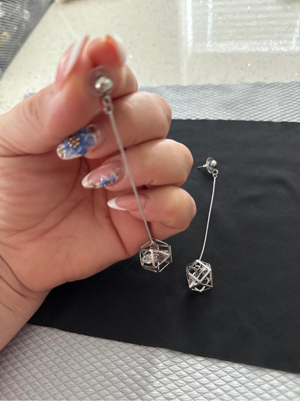Sterling Silver Geometric Drop Earrings - Silver